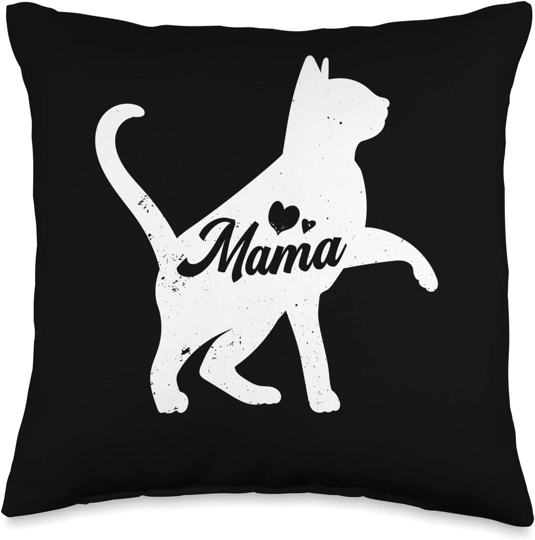 Cat Mama Mothers Day Cute Kitten Lover Mama Momma Mommy Throw Pillow