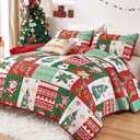 Goodidea Christmas Quilt Set King Size 3 Pieces Bedspreads Red Green Patchwork Santa Snowball Stocking Printed Bedding Set Soft Microfiber Lightweight Coverlet Sets for All Season(King, 110"X90")