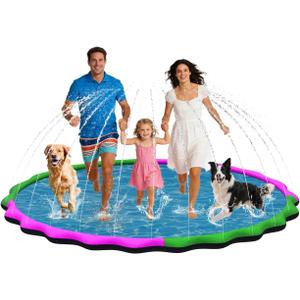 87 Large Non-Slip Splash Pad for Kids & Dogs, Round Outdoor Water Sprinkler Pad, 0.5mm Thickened Tear-Resistant PVC, Kids Water Toy & Dog Pool for Backyard Family Fun