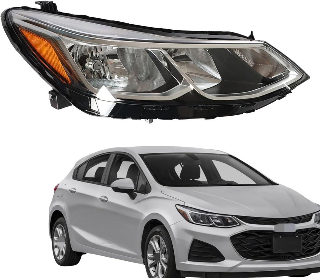 Passenger Side Headlights Assembly Halogen w/o DRL Replacement for Cruze 2016-2019 Housing Chrome Lamp RH 1PC