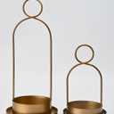Metal Candle Holder with Handmade Glass Dome in Brass, 5" & 4" Wide Versatile Hurricane Glass Candle Holders Set of 2, for Pillar Candles & Plants (Brass)