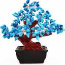 Feng Shui Quartz Crystal Money Tree Bonsai Style Decoration for Luck and Wealth (Blue)