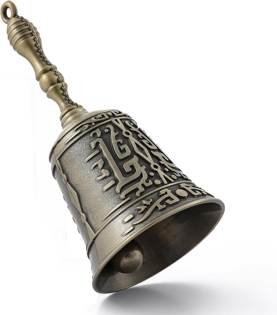 Super Loud Solid Brass Hand Call Bell for Ringing at Wedding, New Style Hand Bells for Seniors Bedside, Teacher Classroom Bell, Dinner Bell, Tibetan Bells, Gift for Bedridden Mom (Bronze)