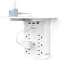 Wall Outlet Extender with Surge Protector, 6 AC Outlets, Shelf, 2 USB & USB C Charging Ports - Home & Dorm Plug Expander