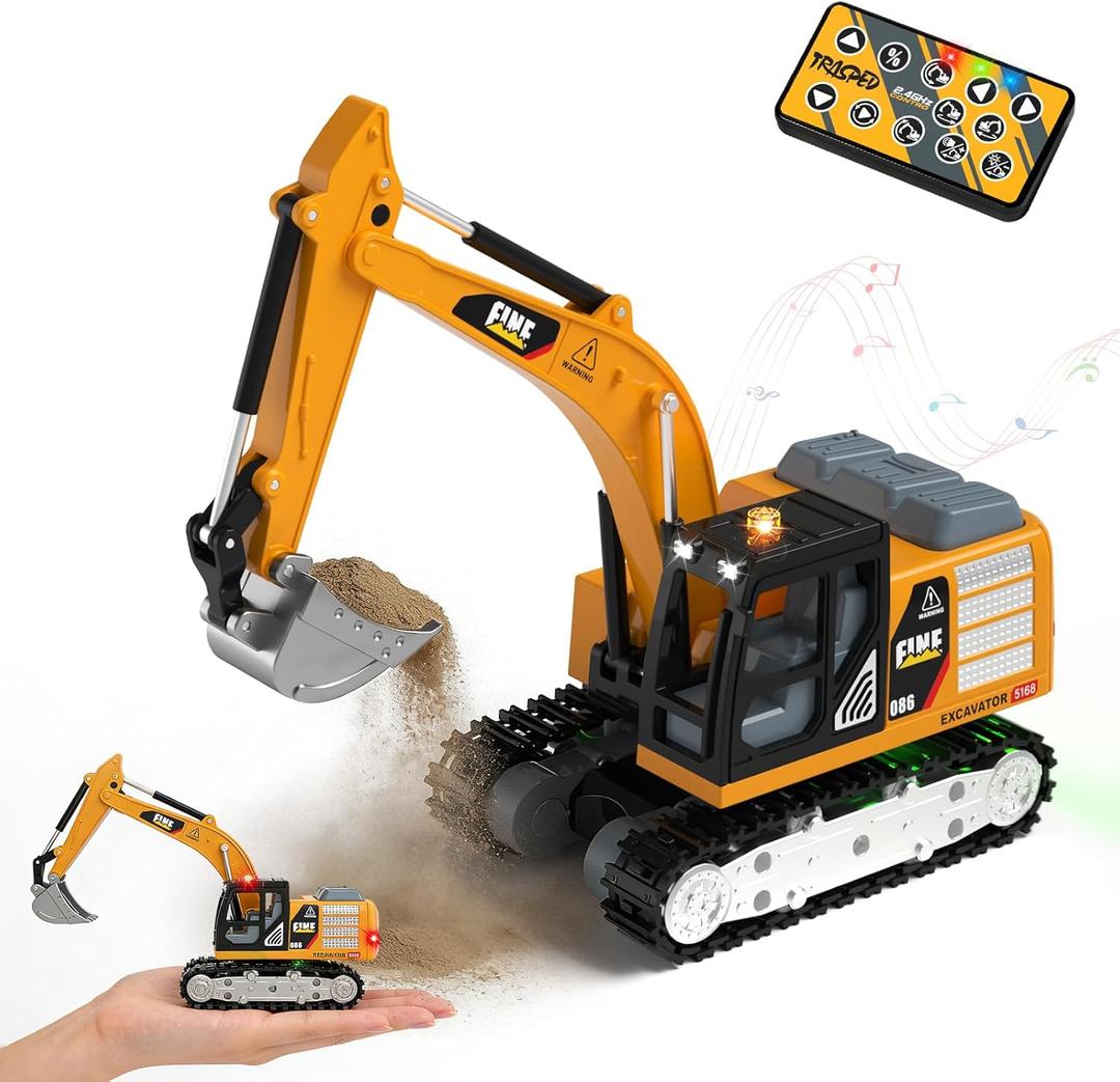 YESHIN 1/64 Remote Control Excavator, Mini Alloy Metal RC Construction Vehicle with Shovel, Type-C Direct Charging RC Excavator, Lights & Sound, Birthday Gift for Boys Girls 3+