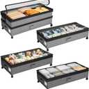 Kitstorack 4 Pack Height-adjustable Under Bed Storage with Wheels, Under Bed Storage Containers,Under Bed Shoe Storage Organizer with Clear Window&Label, Suitable for Clothes Storage, Gray