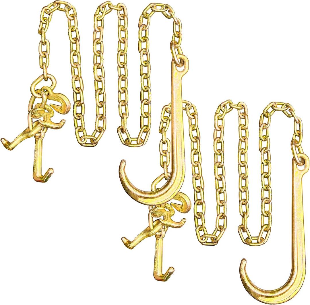 2PCs G80 j Hooks Tow Chain, 5/16"x8' Recovery Tow Hooks Chain 15IN J Hook w/RTJ & Grab Hook, 18800LBS Tow Truck Accessories J Hooks, Bridle Tow Transport Chain, Wrecker Towing Truck Equipment