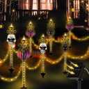 CroBlissful 13 Pcs Halloween Graveyard Fence Stake Solar Light, Multiple, 21 inches