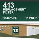 2 Pack 413 Replacement Filter Compatible with Air Purifier 1410, 1610, 2140, 2410, 2416, 3410, 4400, or 2400, MERV-13, 16x25x4, Air Filter