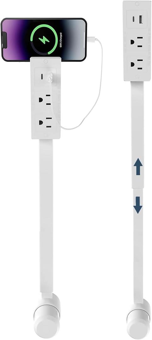 Outlet Extender with USB C Ports, 180 Rotating Wall Plug Extender, 17-28 Inch Power Extension Cord for Behind Furniture, Sofa, Desk - Easy Installation