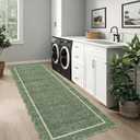 GarveeHome Scalloped Runner Rug for Hallway 2x10 Kitchen Rugs Non Slip Washable Modern Entryway Rug Farmhouse Soft Bathroom Rugs Stain Resistant Carpet for Hallway Laundry Bedroom 2'x10' Greyish Green