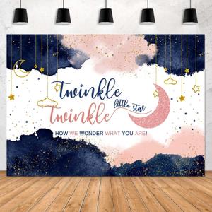 Sensfun Navy Blue Blush Pink Gender Reveal Backdrop Twinkle Twinkle Little Star Baby Shower Party Decorations Rose Gold and Navy Pregnancy Reveal Surprise Background for Photography Photo Booth 7x5ft