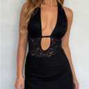 Verdusa Women's Y2K Floral Lace Sheer Halter Bodysuit Backless Sleeveless Night Out Leotard Tops, M