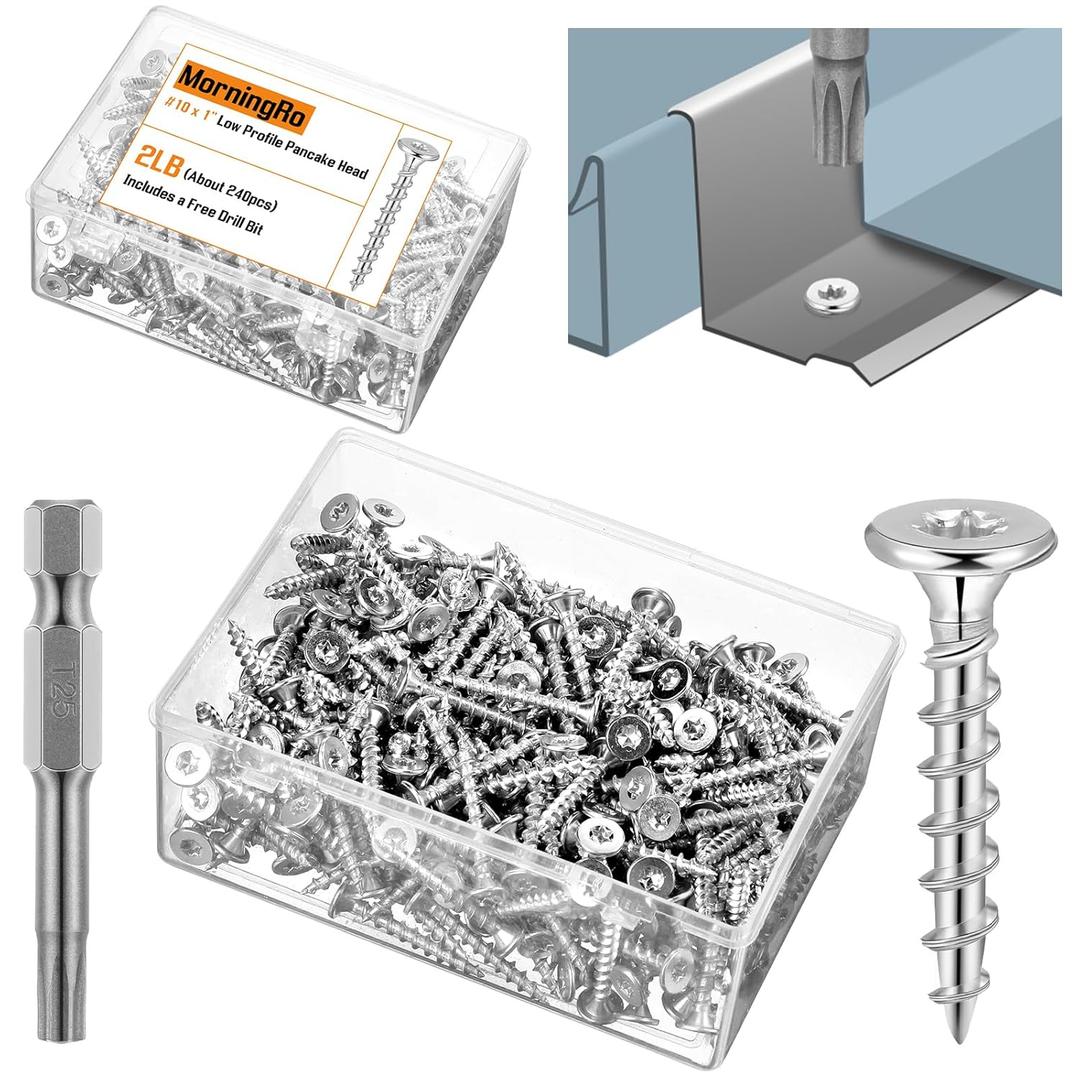 #10 X1 Inch Metal Roofing Screw 2 lb Box, Stainless Steel Composite Deck Screws Trim Screw Rust Resistant Epoxy Coated Serrated Thread for Standing Seam Roofs Avoid Cam out, with a Drill Bit (qty 240)