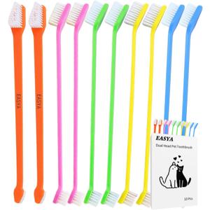 EASYA Double-Headed Pet Dog Toothbrush for Small Dogs/Soft Bristles Puppy Long Handle Tooth Brush Dogs Teeth Cleaning/Bulk Toothbrushes (Mixed 10 Newly Upgraded)