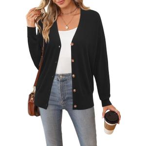 Arach&Cloz Womens Wool Blend Lightweight Spring Business Casual Cardigan Sweaters (Black, S)