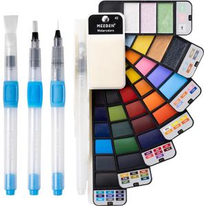 MEEDEN Travel Watercolor Paint Set: 42 Colors Water Color Paint Palette Including 7 Pearlescent and 5 Macarone Colors
