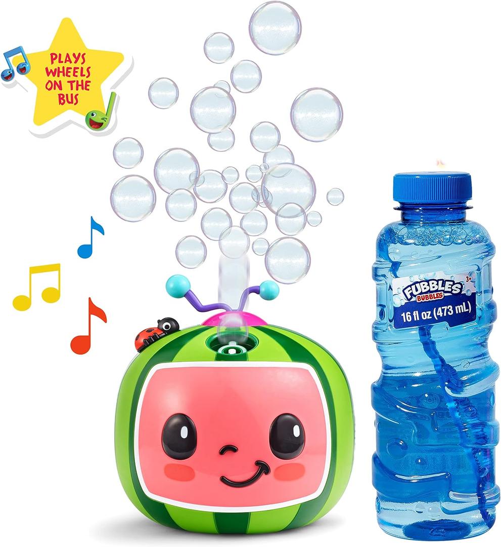 CoComelon NO Spill Musical Bubble Machine | Bubble Toy for Baby, Toddlers and Kids | Amazon Toys Exclusive with 20oz of Extra Bubble Solution (Bubble Solution Bottle Colors Will Vary)