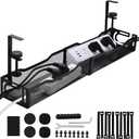 Under Desk Cable Management Box 25.3 Inch Clamp-Mounted Cable Organizer Tray, Large Cord Management Box for Office & Home, Wire Organizer Under Desk Storage, Black