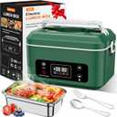 Cordless Electric Heated Lunch Box,Pro 24000mah Heated Lunch Box,Battery Powered, 1.2L Portable Food Heater-3D-5 Side Heating-Intelligent Temperature Control,Suitable For Trucks,Offices (Army/Green)