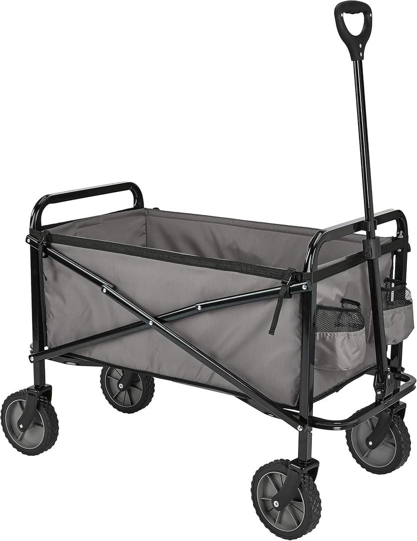 Amazon Basics Collapsible Heavy Duty Utility Wagon for Outdoor Sports, Camping, Garden, and Shopping, 265 Pounds Capacity, 27.6 x 40.9 x 20 inches, Gray