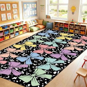 7.6 x 12 ft Large Pastel Classroom Rug Elementary, Back to School Bow Classroom Decor Educational Area Carpet for Preschool Kindergarten Learning Space Playroom Nursery