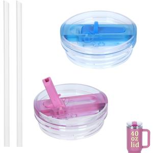 2 PACK 40 Oz Leak Splash Proof Lid, 40 Oz Tumbler Detachable Flip Straw Lid Replacement Accessories, Reusable Spill Proof Screw on Flip Straw Tumbler Cover (Sapphire Blue, Light Pink)