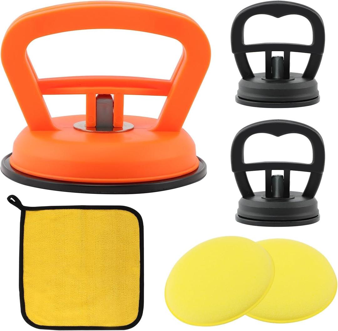 3 Pcs Car Dent Puller,Dent Repair Kit with Rag and Waxing Sponge Block Powerful Car Indent‌ Remover for Cars Body Indent‌ Glass Screen Tiles and Lifting Objects Moving(Color:Orange+Black)