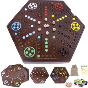 20inch Wahoo Board Game,2 in 1 Marble Board Game with Storage Box for 4 or 6 Players,Large Size Fast Track Board Game with 36 Glass Marbles,8 Dice,Storage Bag and Instruction Manual