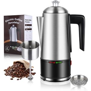 Electric Coffee Percolator 12 CUPS Percolator Coffee Pot,800W Percolator Coffee Maker Stainless Steel with Clear Knob Cool-touch Handle,Coffee Pot Percolator Auto Keep Warm Function