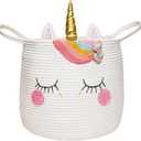 Large Unicorn Woven Basket with Handles - Toy Storage Bin, Baby Gift & Animal Nursery & Cute Laundry Basket, for Clothes, Towels, Toys (Unicorn)