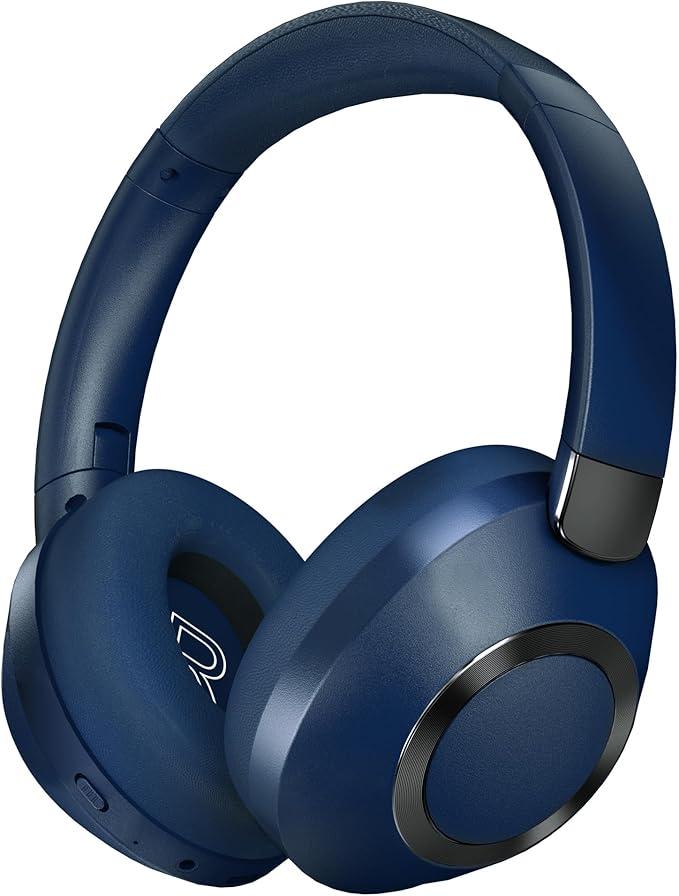 Active Noise Cancelling Headphones, 100H Playtime Headphones Wireless Bluetooth, Bluetooth Headphone with Microphone, Over- Ear Wireless Headphone with Deep Bass for Travel (Blue)