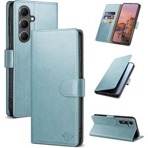 Wallet Case for Samsung Galaxy S24 Plus with RFID-Blocking Credit Card Holder, PU Leather Folio Flip Cover Women Men Protective Phone Case Compatible with Samsung S24 Plus, Sky Blue