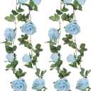 Felice Arts 2 Pack Light Blue Artificial Floral Garland Each 6.5FT Fake Rose Vine Hanging Spring Garland for Wedding Flowers Table Arrangement Room Teepee Mirror Decor
