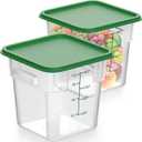 2 Pieces Square Food Storage Containers Polycarbonate Clear Food Container with Lid Commercial Food Storage with Graduations for Commercial Kitchen Dough Marinating Meat(Green, 8 Qt)