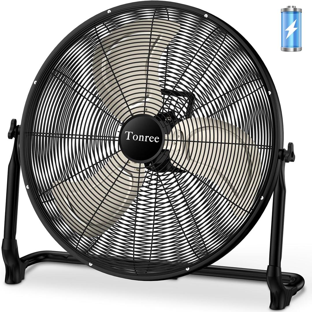 20" Large Battery Fan, Portable Battery Operated Floor Fan, Rechargeable Battery Powered Wireless Camping Fan, Waterproof, Hi-airflow, Cordless, for Home Outdoor Garage Gym Patio Travel RV