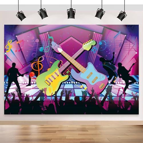Rock and Roll Guitar Backdrop 7x5FT, 70s 80s 90s Karaoke Party Backdrop, Rock Star Photography Background for Music Club Party Decorations Supplies Photo Props