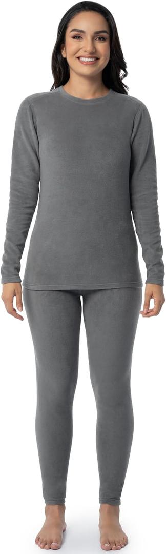 Fruit of the Loom Women's Stretch Fleece Lined Thermal Long Johns Underwear Set (Large, Dark Grey)