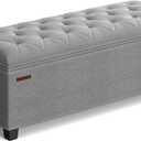 SONGMICS Storage Ottoman Bench, Foot Rest with Legs, 15.7 x 43.3 x 15.7 Inches, End of Bed Bench, Storage Chest, Load up to 660 lb, for Living Room, Bedroom, Entryway, Light Gray ULSF088G02