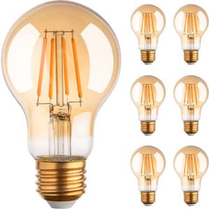 2700K Warm Light Edison Bulbs, Vintage Warm Yellow A19 Edison Bulb, Dimmable Amber Led Soft Light Bulbs, Old Style Retro Filament Bulb, 4 Watt, 6 Pack, E26 Base