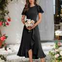 BeryLove Women Formal Party Dress Flutter Short Sleeve Wedding Cocktail Long Evening Dress (Black, XL)