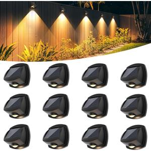 SOLPEX Solar Lights Outdoor Waterproof IP65, Solar Stair Lights Outdoor for Fence, Deck, Step, Dual Color LED 3 Lighting Modes House Wall Light for Porch, Backyard, Fence, Garden Decor-12 Pack