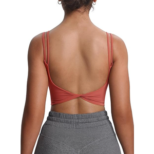 Aoxjox Women's Workout Sports Bras Fitness Yoga Crop Tank Twist Back Cami (Rust Red, XX-Small)