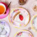 HOMIX 24 Paper Tea Cups and Plates, 7 OZ Disposable Paper Teacups and Saucer Sets for Hot and Cold Drinks for Birthday, Princess, Floral, Tea Party Decorations