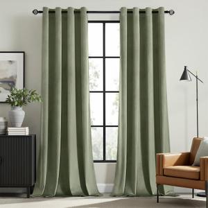 MIULEE Sage Green Elegant Grommet Curtains Thermal Insulated Soundproof Room Darkening Long Black Out Drapes for Classical Living Room Bedroom Decor 52 x 96 Inch Length Set of 2