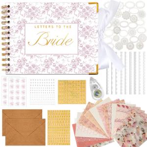 Humyoun Wedding Guest Book Letters to The Bride Scrapbook Wedding Memory Book Bridal DIY Blank Paper Scrapbook Photo Album Guest Sign with Pearl Stickers(8.5 x 7 Inch,Floral,Pink)