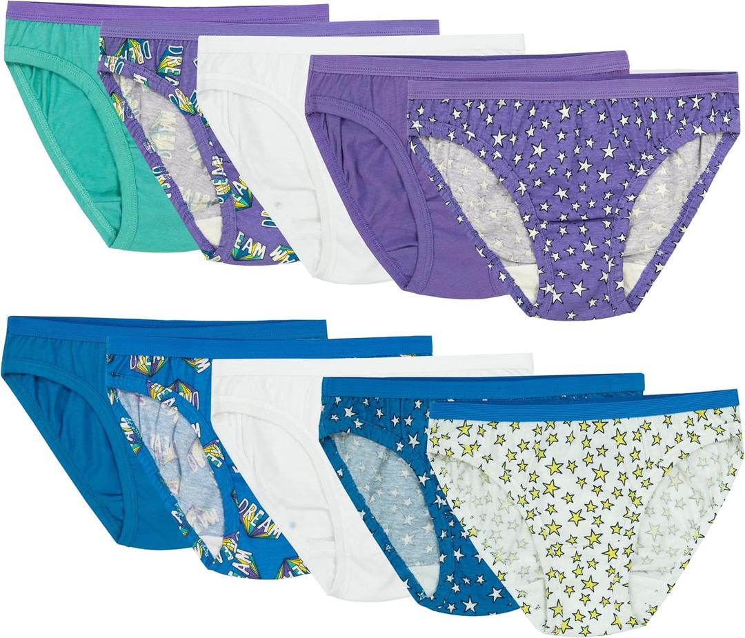Fruit of the Loom Girls' Cotton Bikini Underwear Multipacks (4, 10 Pack - Fashion Assorted)