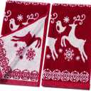 Shemilly 2pcs Christmas Hand Towels Red Elk Snowflake Jacquard Hand Towel for Bath 100% Cotton Thick Soft Bathroom Kitchen Decorative Set for Xmas Winter Holiday Decor Gift, 16 x 27 Inch
