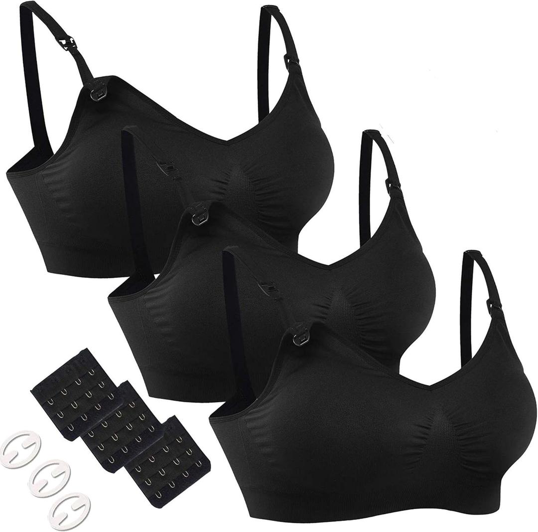 Women's Adjustable Seamless Nursing Bra Push Up Comfort Sleep Bralette Black, 3PCS/ Pack(Black), Medium