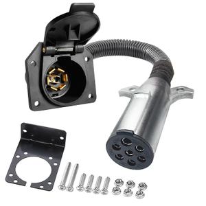 7 Pin Circular to 7 Way RV Vehicle Trailer Adapter Converter,7 Core Electrical Connector,Vehicle Adapter,Quick Converter,with Mounting Bracket,Suitable for Semi Trailers,Commercial Trucks(1ft)